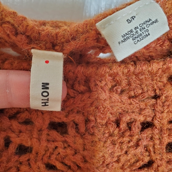 Moth Anthropologie dashed pointelle wool alpaca knit rust  sweater small 077 - Picture 3 of 6